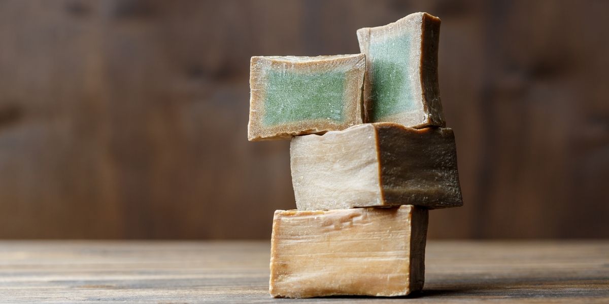 Aleppo soap: brown on the outside and green on the inside